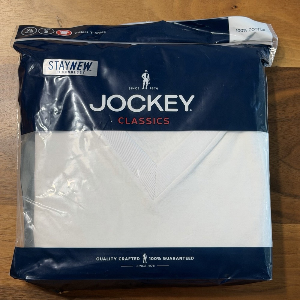 Jockey Classic T-Shirt 3 Pack Mens XL White 100% Cotton V-Neck Short Sleeve